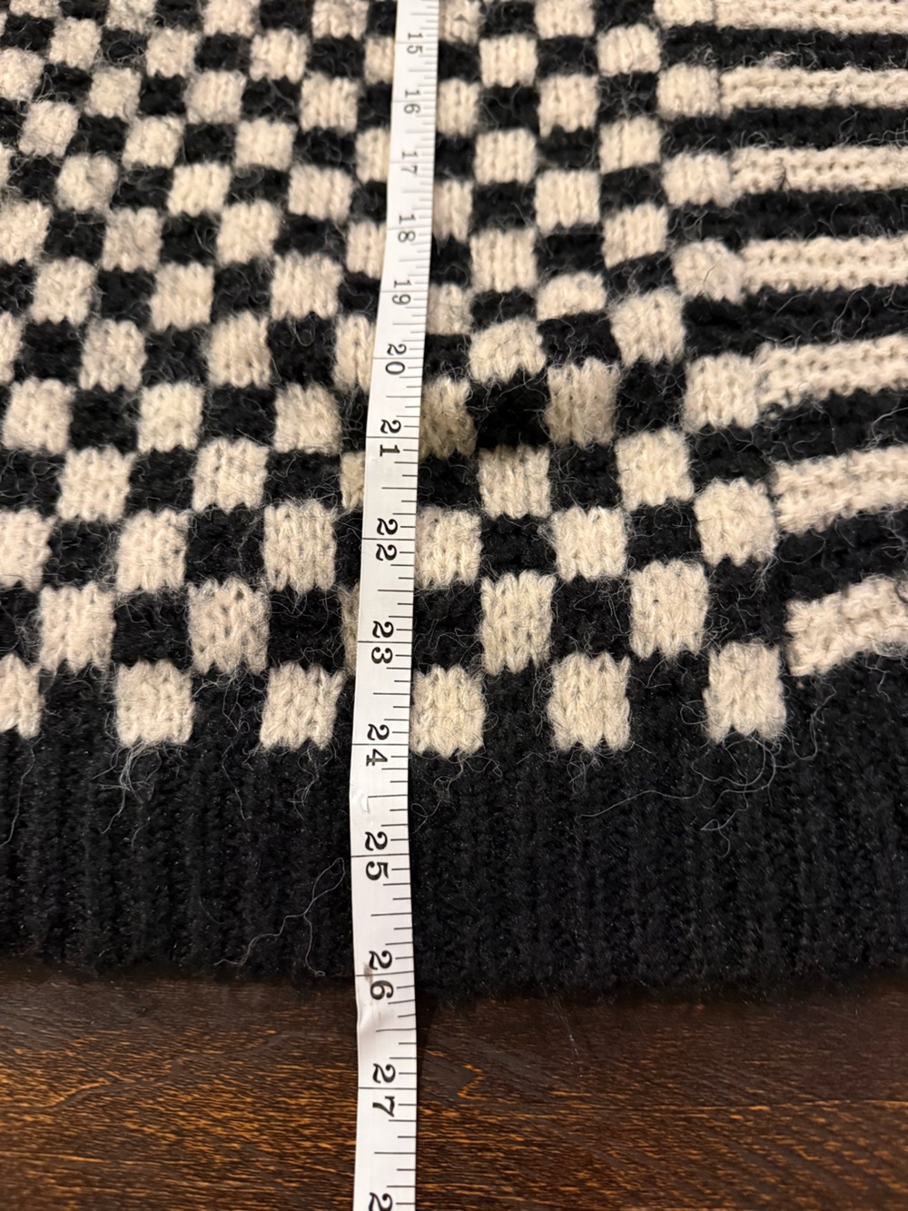 Blu Pepper Delaney Checkered Striped Chunky Knit Crew Sweater Black Cream M - Picture 13 of 16